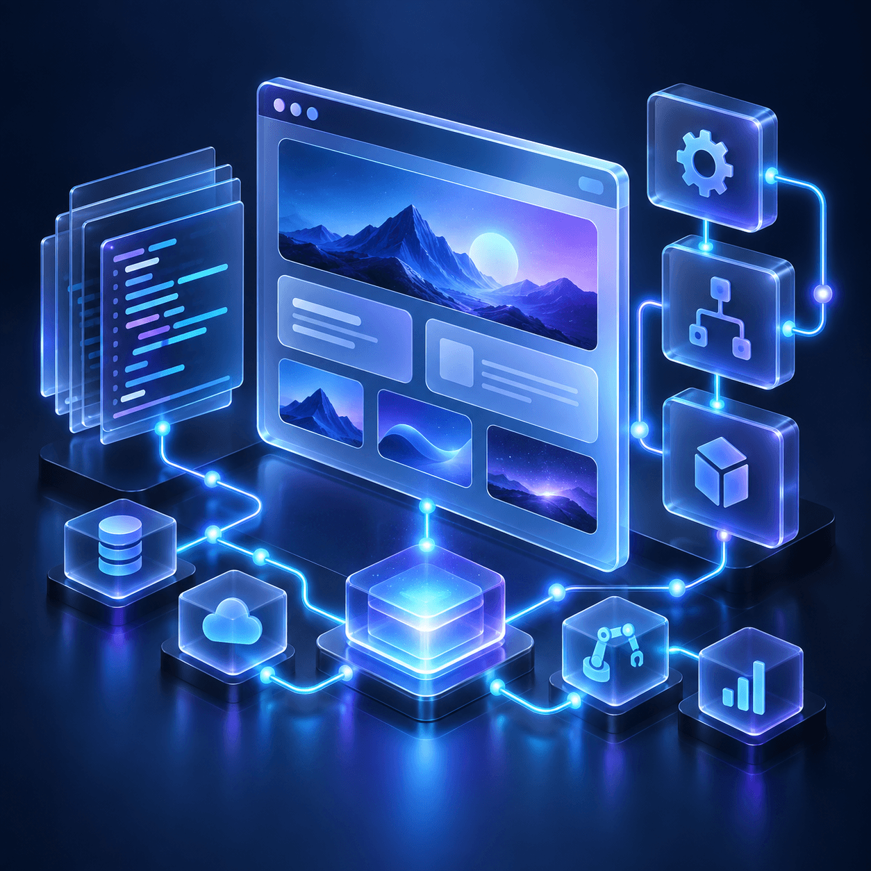 3D illustration of connected digital products and automation workflows