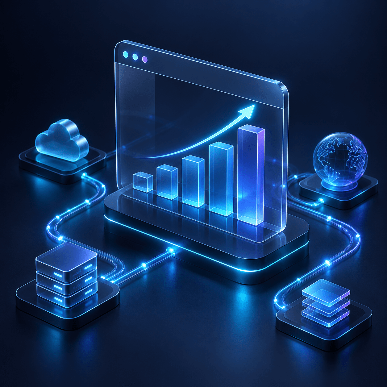 3D illustration of a connected digital growth ecosystem