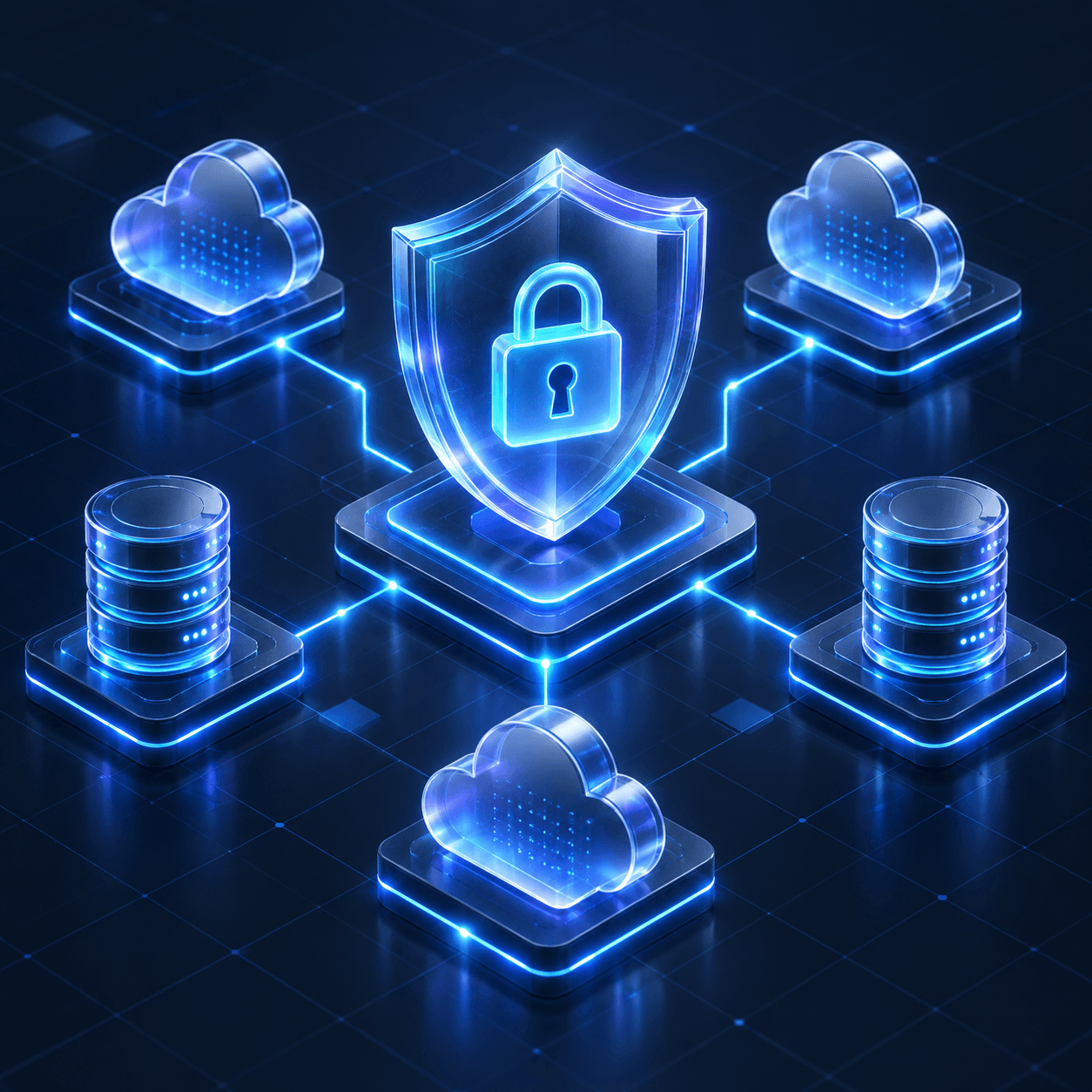 3D illustration of secure cloud and business systems